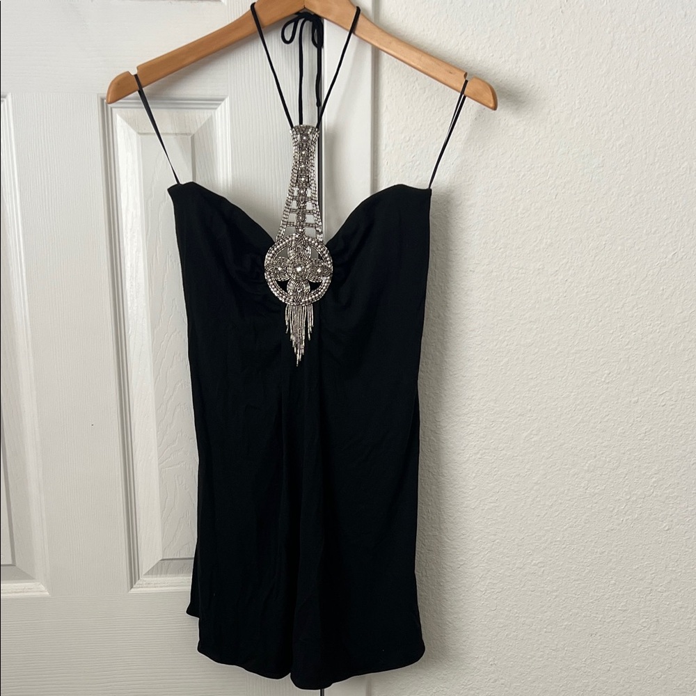 Black Halter Top with Silver Embellishment